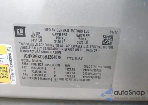 2017 Chevrolet Traverse 1Lt z USA, uszkodzony, nr VIN 1GNKRGKD0HJ264078